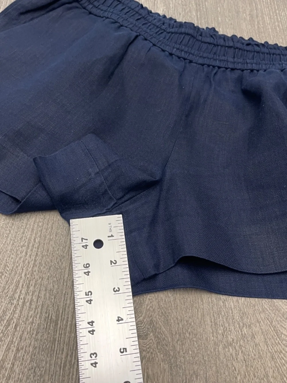 J Crew Linen Shorts Women's Size M Navy Blue Pockets Elastic Waist 3